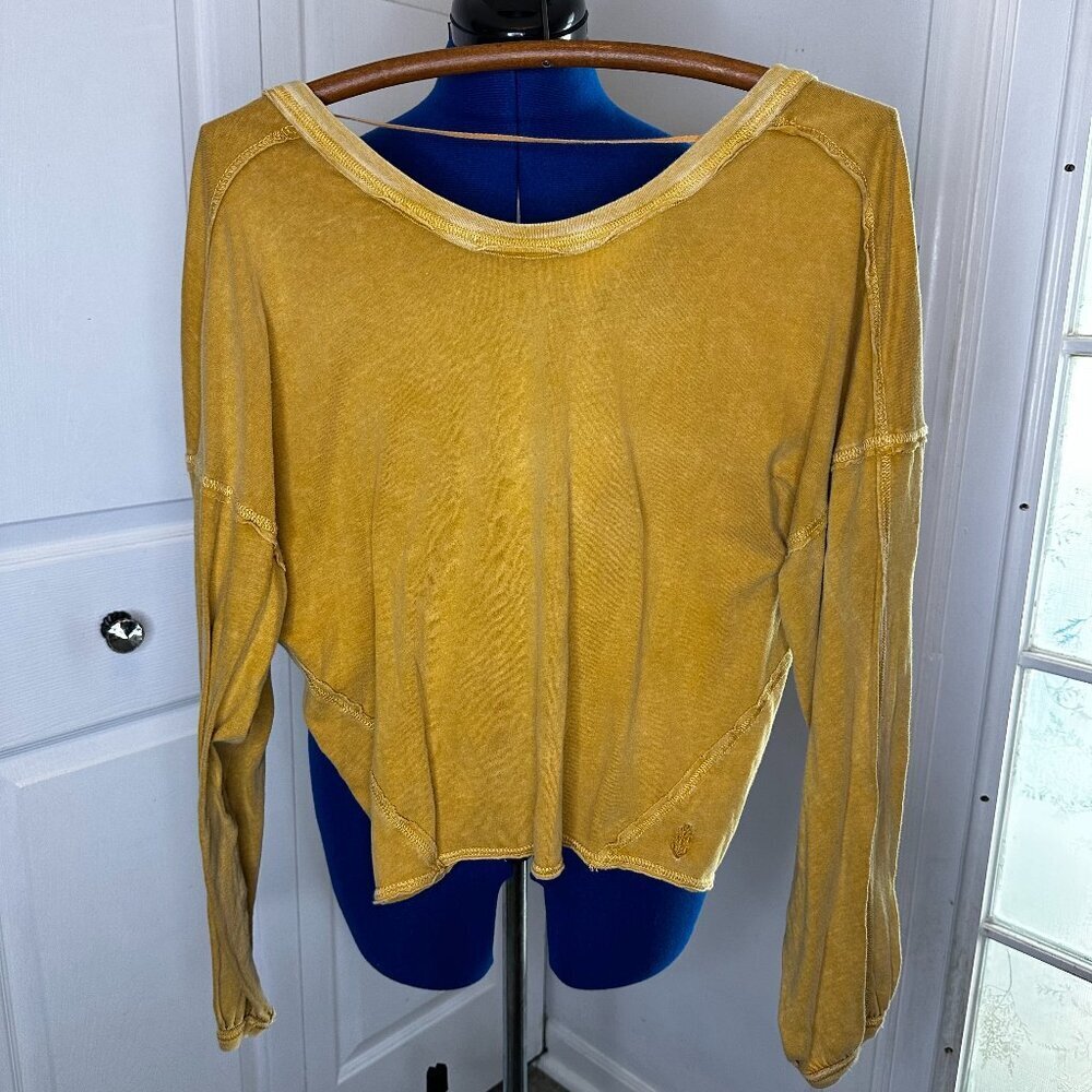 Free People Movement Mustard Yellow Moon Rising Yoga Top Twist Back Size Small